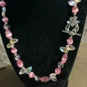 Vintagee moonstone crystal glass beaded necklacece